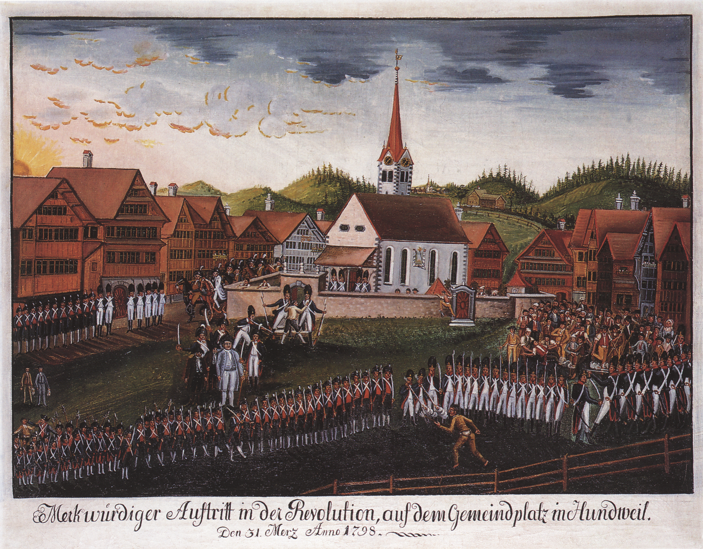 Merkwürdiger Auftritt in der Revolution, auf dem Gemeindeplatz in Hundwil
