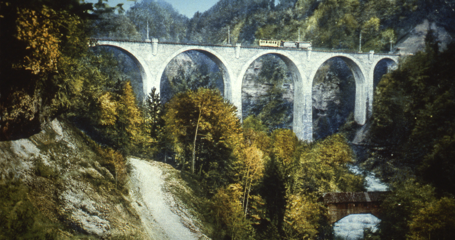 Historische Postkarte alte Lorzentobelbrücke 