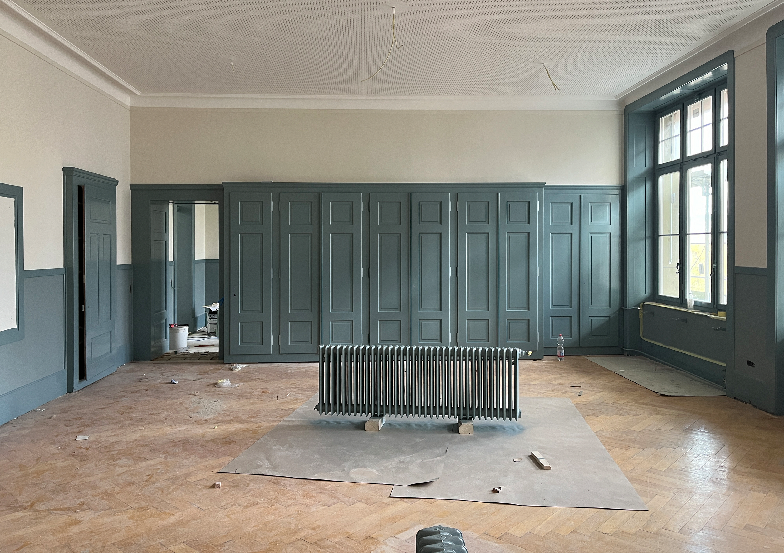 Bern, Schulhaus Enge, Innenansicht Schulzimmer (während der Sanierung)