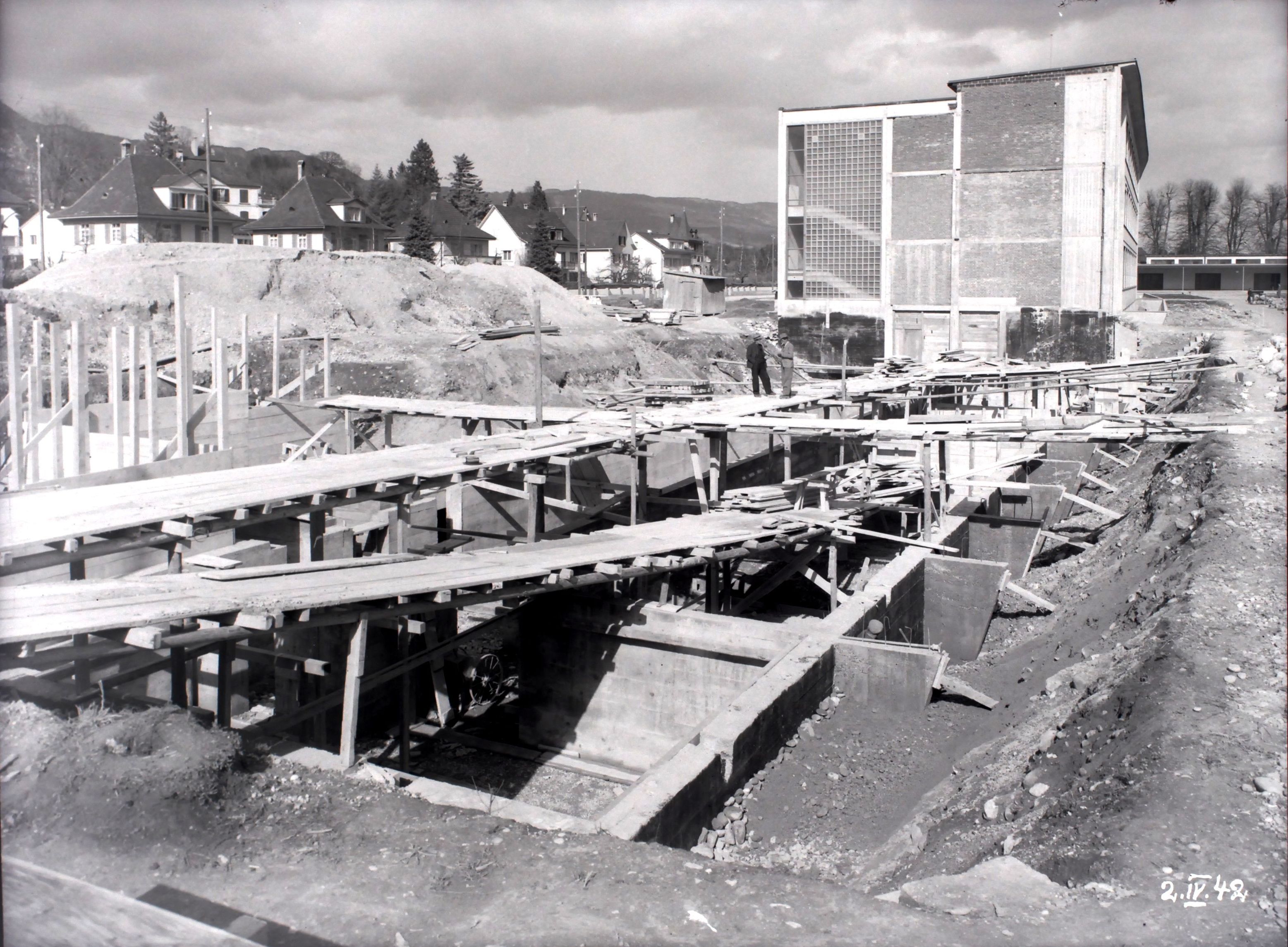 Bau der Kantonsschule in Solothurn 1942.