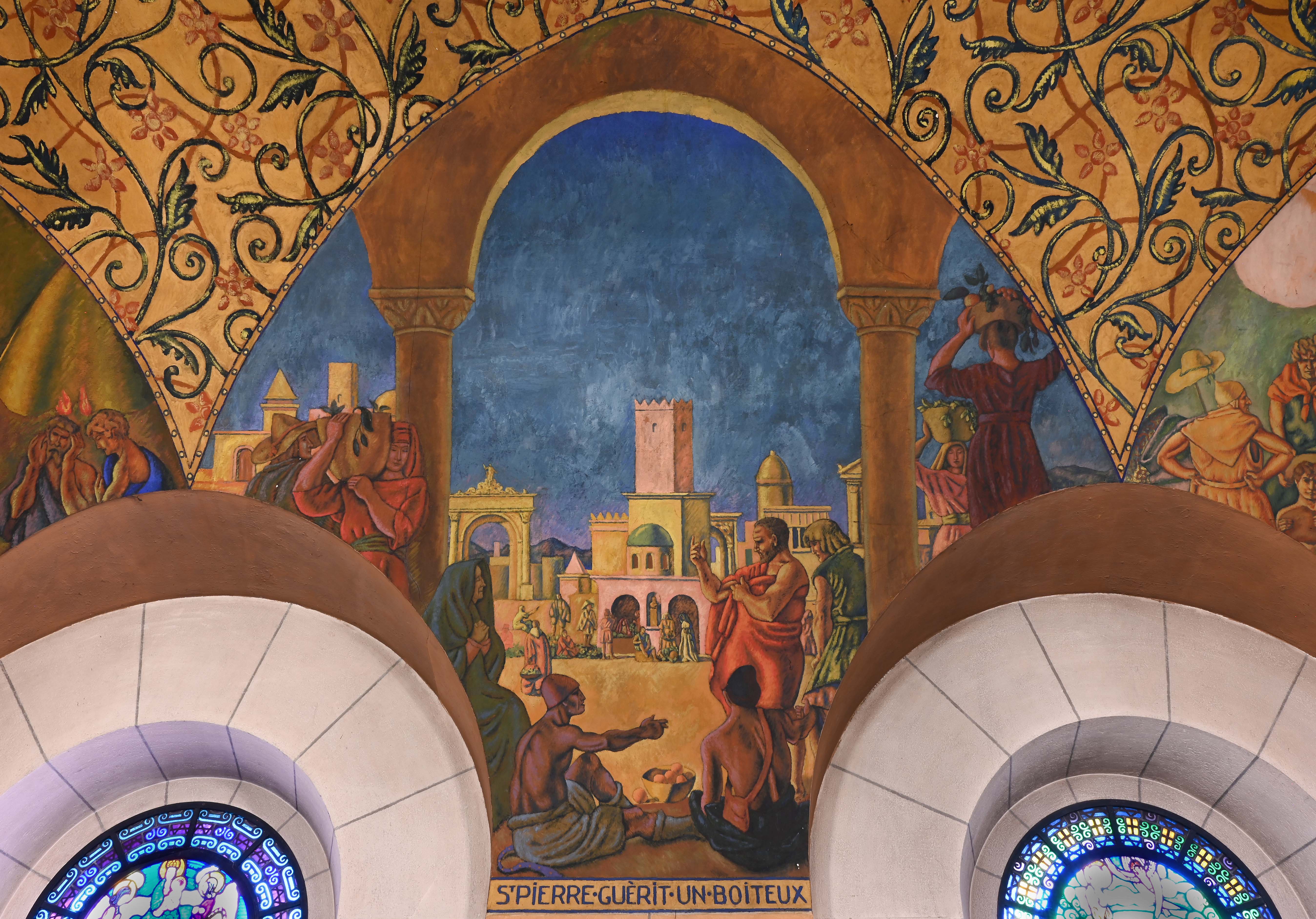 Georges de Traz, Saint Pierre guérit un boiteux, peinture murale, 1918-20, bas-côté droit